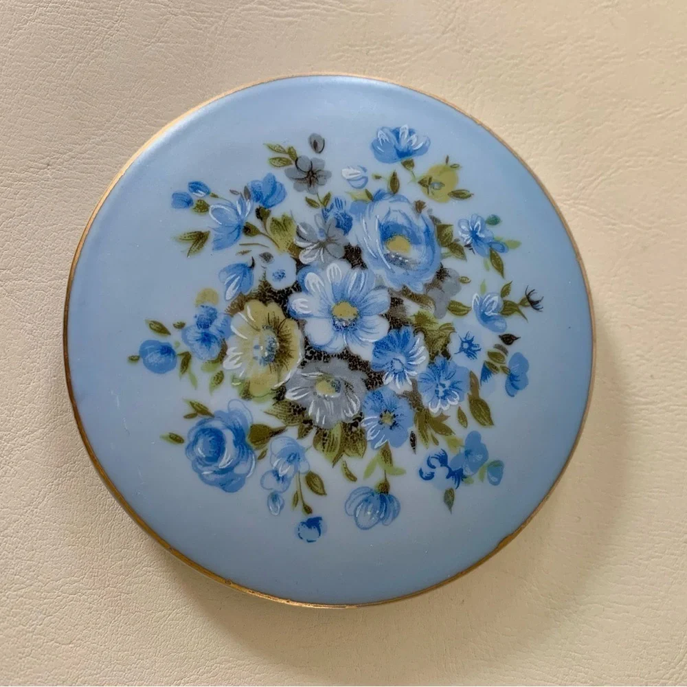 Vintage Hand Painted Blue Trinket Box